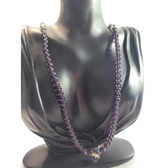 Jewelry - Purple Beaded Long Necklace Silver Tone Accent Drop Boho Layering Statement